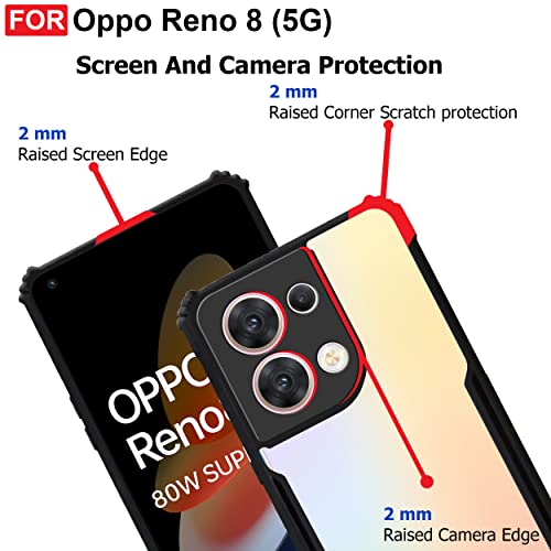 CEDO Backcover for Oppo Reno 8 (5G) | Camera Protection Shockproof Bumper-Edge | Acrylic Crystal Clear 360 Degree Protection TPU+PC | Transparent Eagle Back Case Cover (Black) - Image 5