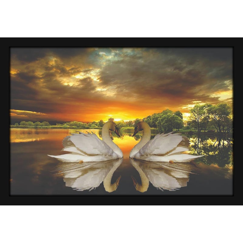 Mad Masters 2 White Swan Bird Duck Love Painting Hanging Photo Frame Decorative Item for Living Room Bedroom Home Decor and Wall Decoration MM 10036 8x12 Inch Paper Without Plexi Glass