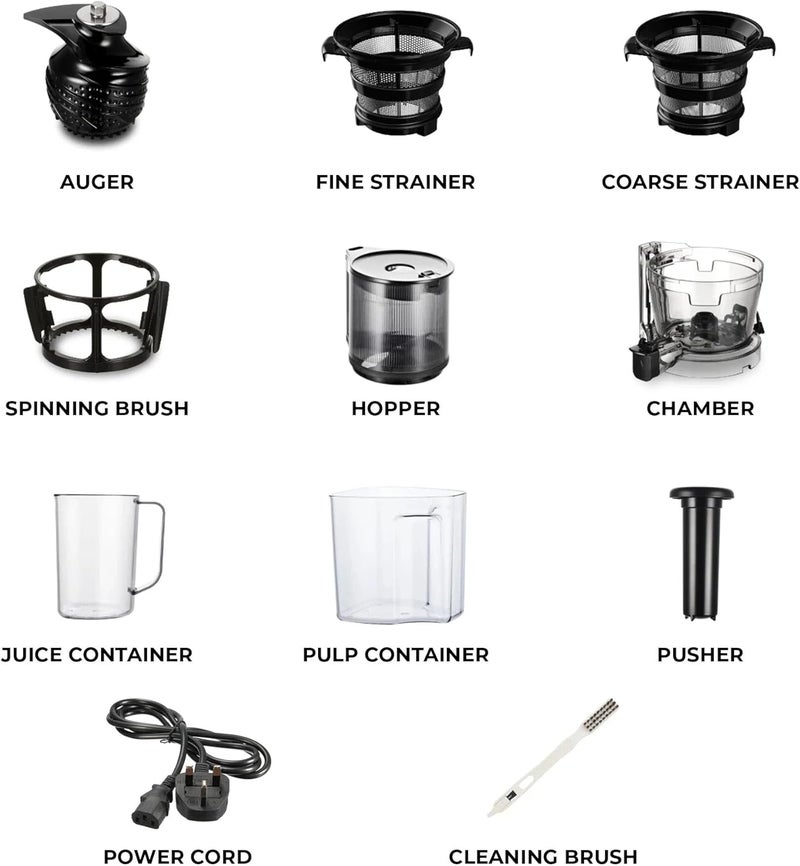 Hurom Slow Juicer, Cold Press Self-Feeding Juicer with Large Hopper for Whole Fruits & Vegetables, Quiet 150W Motor, Masticating Juicer, BPA-Free Titanium Body, High Juice Yield, Matte Black - H320N - Image 3