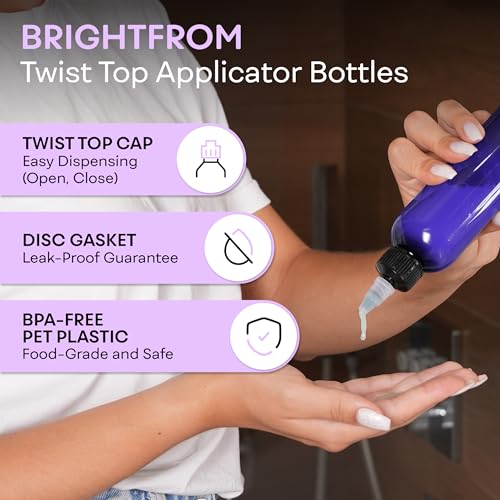 BRIGHTFROM زجاجات تطبيق بغطاء لولبي من BRIGHTFROM، 8 أونصات، زجاجات بلاستيكية فارغة قابلة للضغط، فوهة سوداء، خالية من BPA، PET، قابلة لإعادة التعبئة، فوهة مفتوحة/مغلقة - متعددة الأغراض (زرقاء) - Image 2