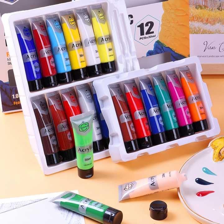 MURCY 30ml Acrylic Paint Tubes Set - Vibrant Multicolor Paints for Canvas, Wood, Rock, and Craft Projects - Perfect for Beginners, Students, and Adults (24 Pack of 30mL) - Image 4