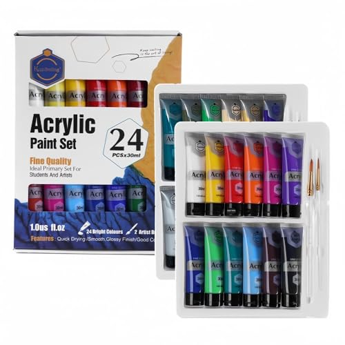 MURCY 30ml Acrylic Paint Tubes Set - Vibrant Multicolor Paints for Canvas, Wood, Rock, and Craft Projects - Perfect for Beginners, Students, and Adults (24 Pack of 30mL) - Image 1