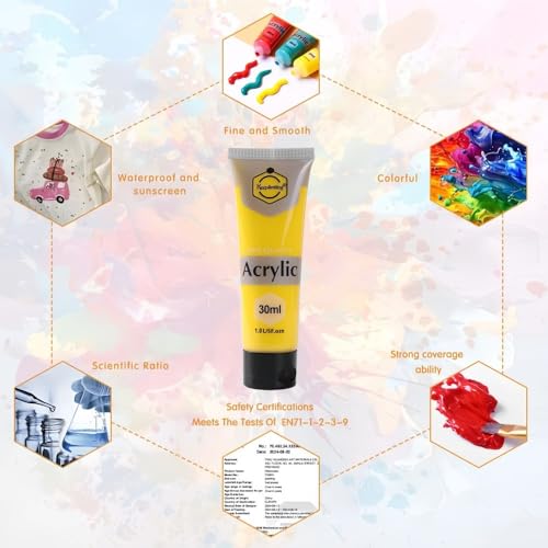 MURCY 30ml Acrylic Paint Tubes Set - Vibrant Multicolor Paints for Canvas, Wood, Rock, and Craft Projects - Perfect for Beginners, Students, and Adults (24 Pack of 30mL) - Image 3