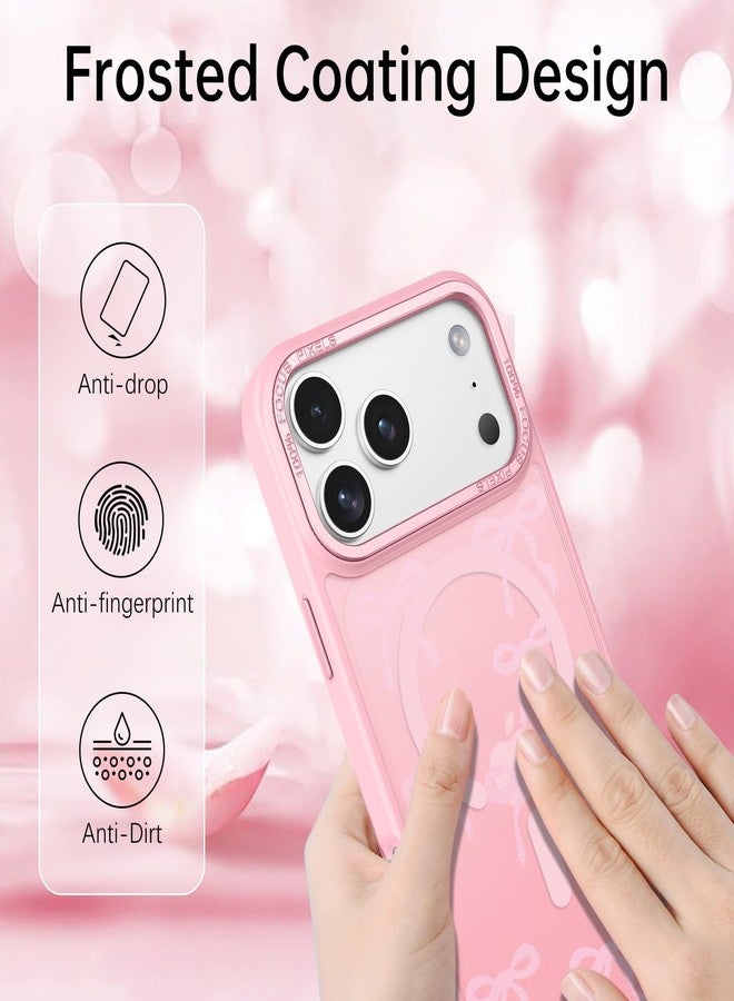 BENTOBEN Magnetic for iPhone 17 Pro Case with Cute Ribbon Bows Pattern, [Compatible with MagSafe] Translucent Matte Anti-Slip Slim Women Girl Protective Cover for iPhone 17 Pro 6.3", Pink - Image 5