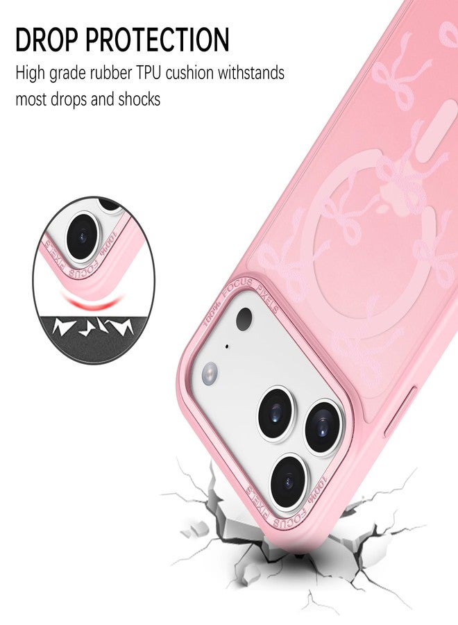 BENTOBEN Magnetic for iPhone 17 Pro Case with Cute Ribbon Bows Pattern, [Compatible with MagSafe] Translucent Matte Anti-Slip Slim Women Girl Protective Cover for iPhone 17 Pro 6.3", Pink - Image 2