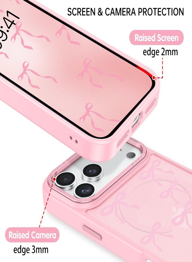 BENTOBEN Magnetic for iPhone 17 Pro Case with Cute Ribbon Bows Pattern, [Compatible with MagSafe] Translucent Matte Anti-Slip Slim Women Girl Protective Cover for iPhone 17 Pro 6.3", Pink - Image 4