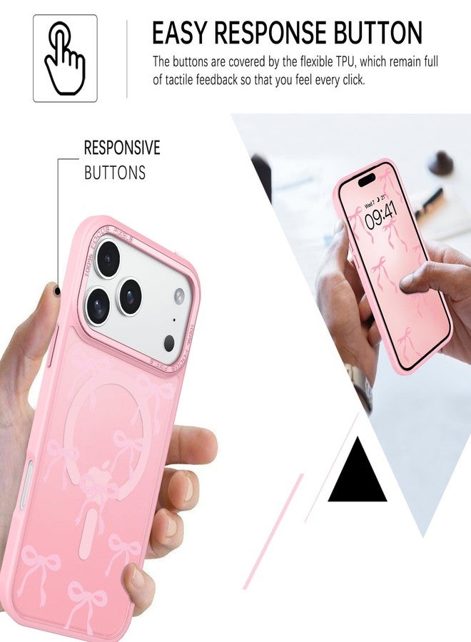 BENTOBEN Magnetic for iPhone 17 Pro Case with Cute Ribbon Bows Pattern, [Compatible with MagSafe] Translucent Matte Anti-Slip Slim Women Girl Protective Cover for iPhone 17 Pro 6.3", Pink - Image 3
