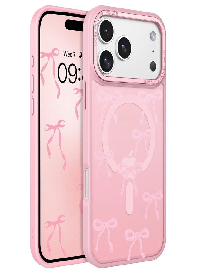 BENTOBEN Magnetic for iPhone 17 Pro Case with Cute Ribbon Bows Pattern, [Compatible with MagSafe] Translucent Matte Anti-Slip Slim Women Girl Protective Cover for iPhone 17 Pro 6.3", Pink - Image 1