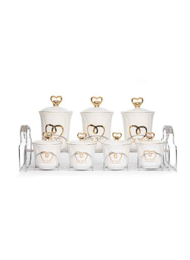 Lotus Porcelain - Spices Set 8 Piece With Stand Porcelain Curve Louts assorted shapes - Image 1