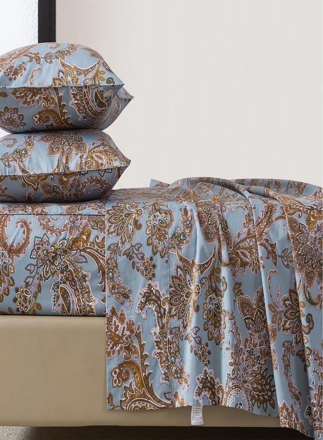 فادفاي طقم ملاءات سرير كينج من فادفاي، بنقشة بيزلي زرقاء عتيقة، 4 قطع، مصنوع من القطن الخالص 100%، ملاءة سرير ناعمة وجيدة التهوية بجيب عميق، تصميم كلاسيكي أنيق لجميع الفصول - Image 2