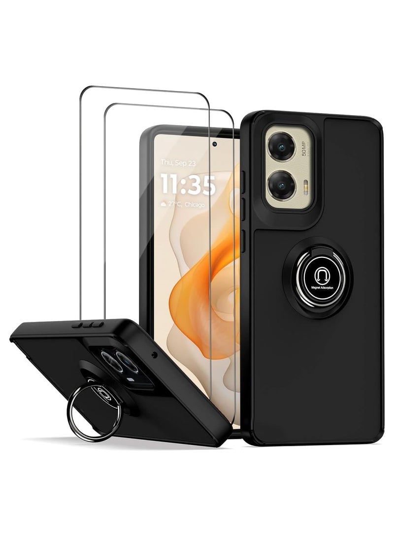 Motorola Moto G Stylus 5G 2024 Case with Ring Holder, PC +TPU Shockproof Bumper Case Matte Translucent Protective Cover + 2 Pack Screen Protector - Image 1