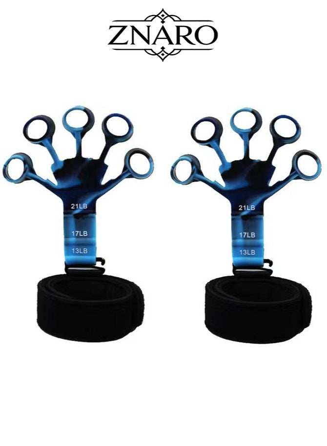 ZNARO 2 Piece Grip Strength Trainer,Finger Exerciser, Hand Gripper Strengthener, Extension Exerciser Gripper Band for Wrist Training,Used to Exercise Finger Strength,Flexibility,Blue. - Image 1