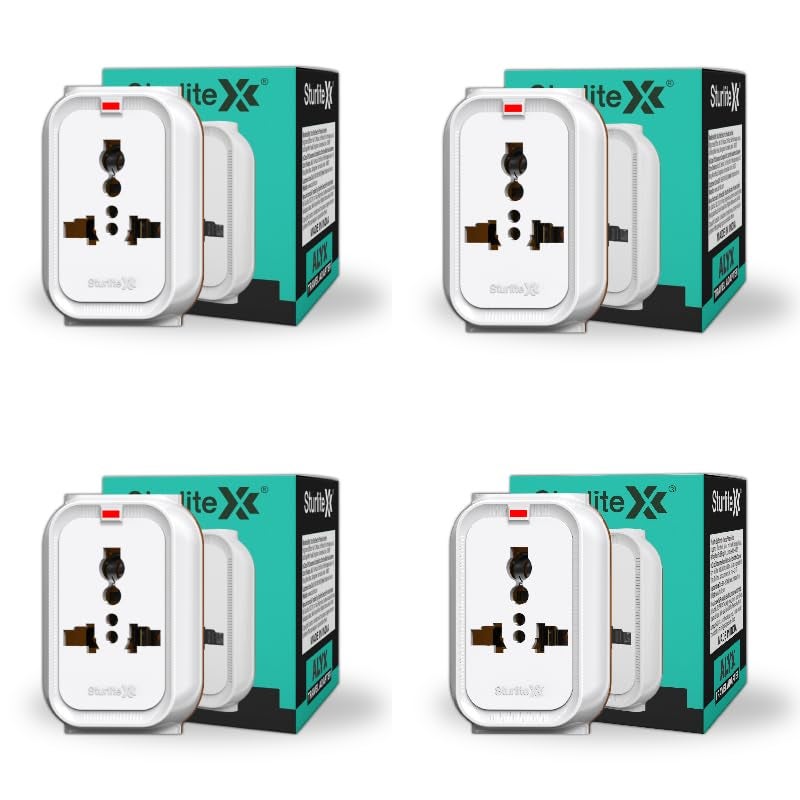 Sturlite Sturlite Alyx 3 Pin Plug Universal AC Travel Adapter ABS Strong Body Socket Pack of 4  - Image 1