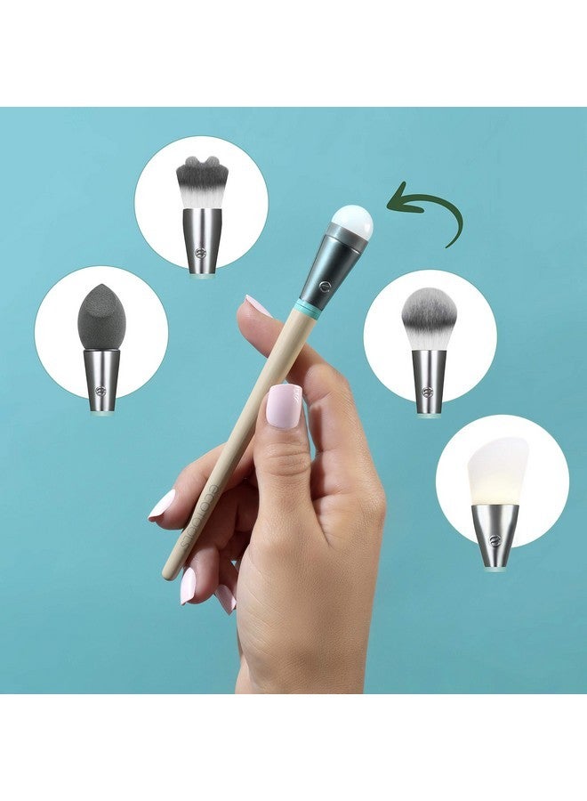 Ecotools Wake Up + Glow Interchangeables Makeup Brush Set With Case, With Beauty Blender Makeup Sponge, Silicone Applicator Face Mask Brush, Eye Roller Depuffer (Set Of 6) - Image 5