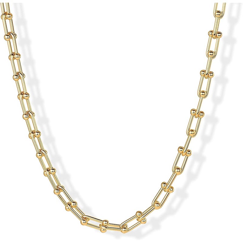 PAVOI 14K Gold Plated Paperclip Chain Link Necklace for Women | Adjustable Trendy Chain Necklace - Image 1