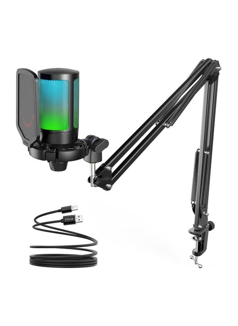 USB Gaming Microphone Kit, RGB Condenser Microphones Set for PC PS4 PS5 with Mute Button, PopFilter, Microphone Arm, Shock Mount for Streaming Podcast YouTube Videos - A6T