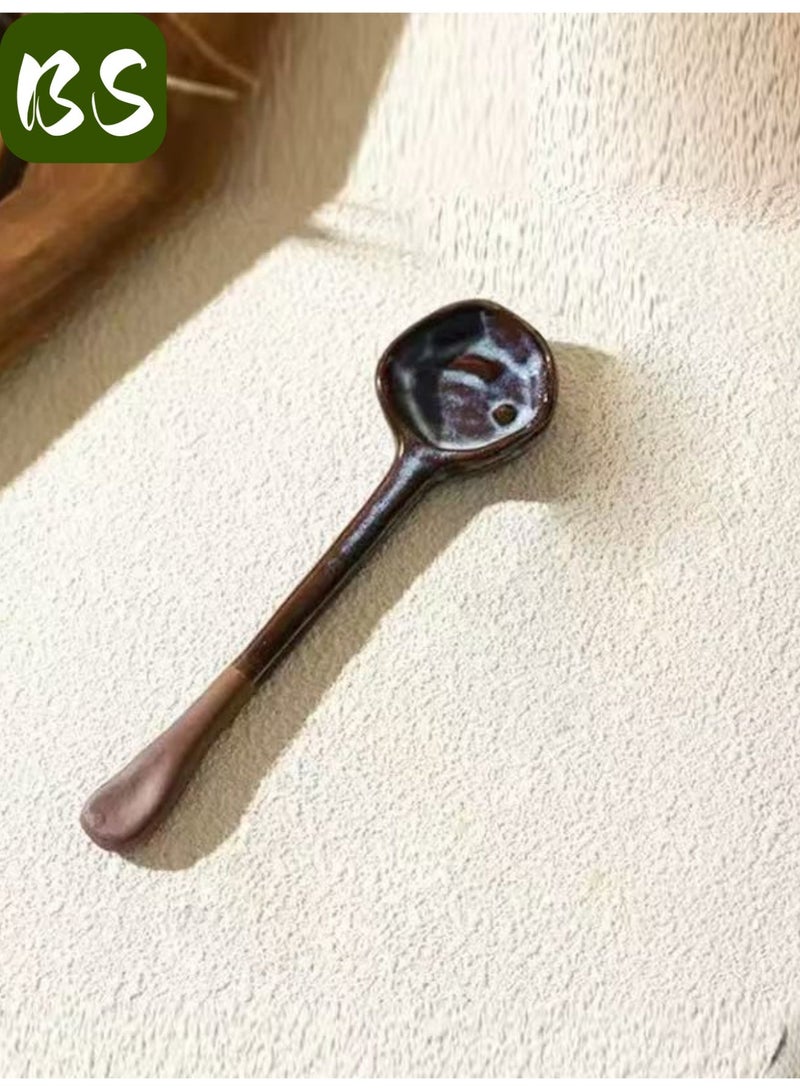 بي إس طقم ملاعق قهوة سيراميك عتيقة مكون من قطعتين | بمقبض طويل | لخلط الشاي أو القهوة | الحلوى | الصلصة | الحساء | أدوات مائدة أنيقة عالية الجودة | تصميم بسيط - Image 3