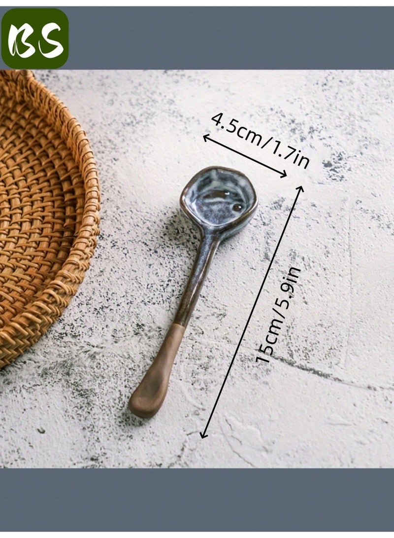 بي إس طقم ملاعق قهوة سيراميك عتيقة مكون من قطعتين | بمقبض طويل | لخلط الشاي أو القهوة | الحلوى | الصلصة | الحساء | أدوات مائدة أنيقة عالية الجودة | تصميم بسيط - Image 1