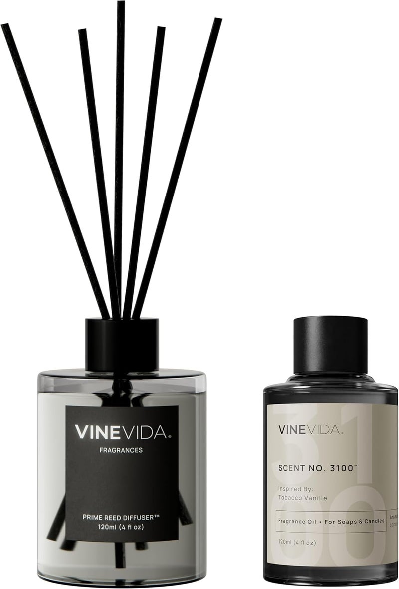 VINEVIDA Reed Diffuser for Home & Bathroom | Long-Lasting Scent Sticks Set | Oil Stick Diffuser | Bathroom Scent - Room Fragrance No. 3100 - Inspired by: Tobacco Vanille - Image 1