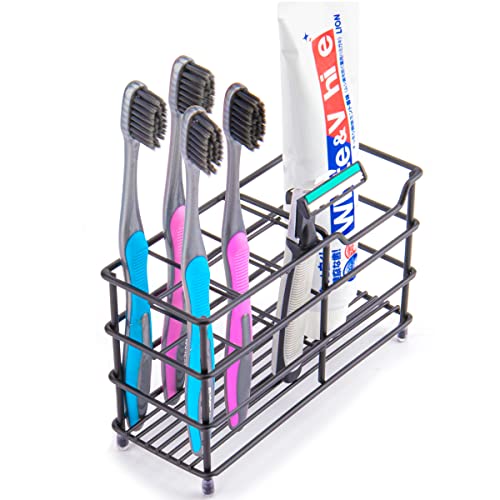 Wbbog Stainless Steel Toothbrush and Toothpaste Holder for Bathroom – 7-Slot Black Organizer, Space-Saving Hygienic Storage with Modern Design for Countertop - Image 1