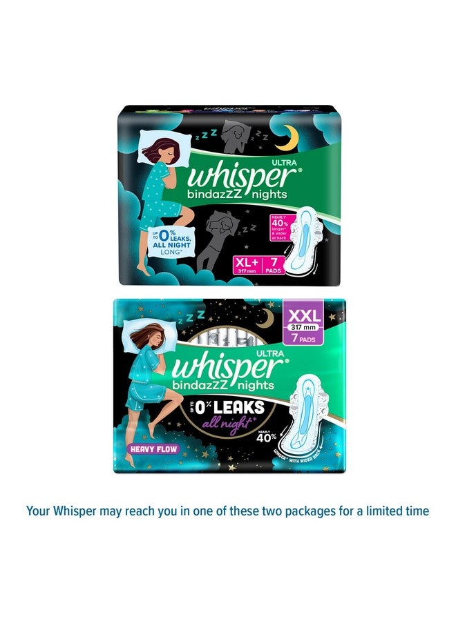 WHISPER BINDAZZZ NIGHTS SANITARY PADS, 7 XL+ PADS, UPTO 0% LEAKS ALL NIGHT LONG, FOR HEAVY FLOW, 40% LONGER & WIDER BACK, COMFORTABLE CUSHIONY SOFT WINGS, DISPOSABLE WRAPPER - Image 2