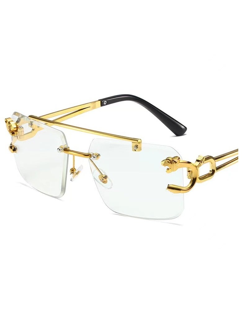 General Frameless sunglasses Square fashion sunglasses Colored lenses Leopard head fashion trimmed sunglasses for men and women Metal frameless Rectangular Y2K glasses UV400  - Image 1