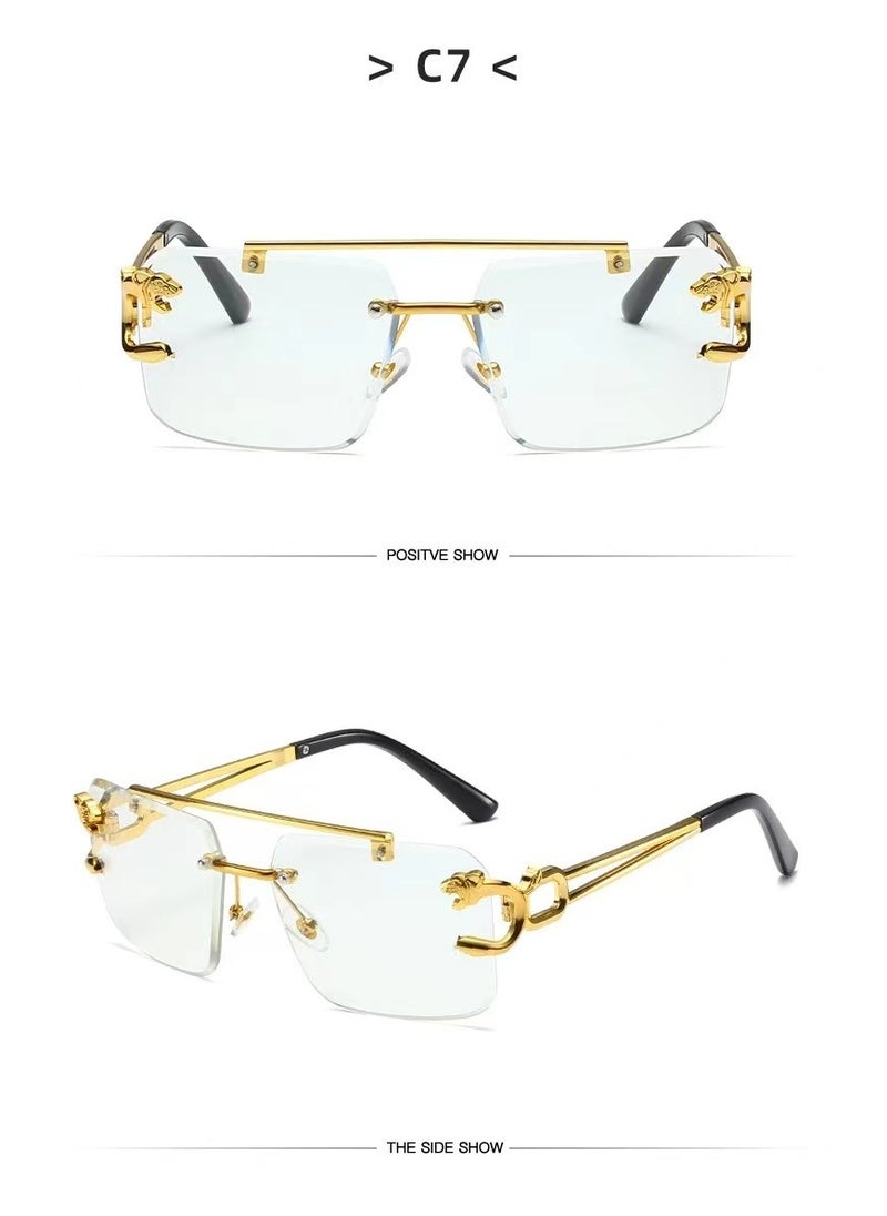 General Frameless sunglasses Square fashion sunglasses Colored lenses Leopard head fashion trimmed sunglasses for men and women Metal frameless Rectangular Y2K glasses UV400  - Image 2