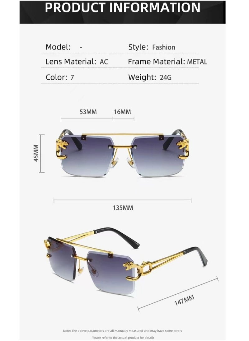 General Frameless sunglasses Square fashion sunglasses Colored lenses Leopard head fashion trimmed sunglasses for men and women Metal frameless Rectangular Y2K glasses UV400  - Image 3