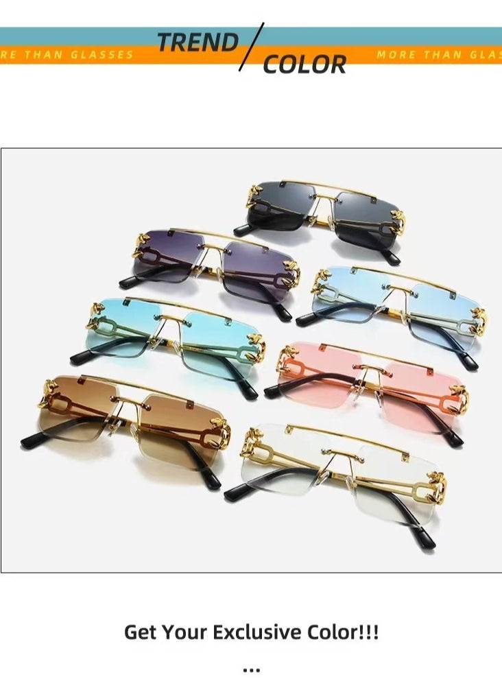 General Frameless sunglasses Square fashion sunglasses Colored lenses Leopard head fashion trimmed sunglasses for men and women Metal frameless Rectangular Y2K glasses UV400  - Image 4