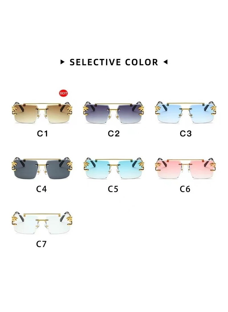General Frameless sunglasses Square fashion sunglasses Colored lenses Leopard head fashion trimmed sunglasses for men and women Metal frameless Rectangular Y2K glasses UV400  - Image 5