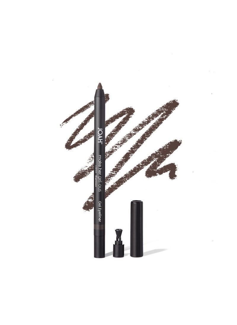 JOAH JOAH Make Her Gel-ous Gel Eyeliner with Self-Sharpening Pencil, Waterproof & Long-Lasting Intense Color Definition & Finish, Creamy No-Tug Formula - Espresso 