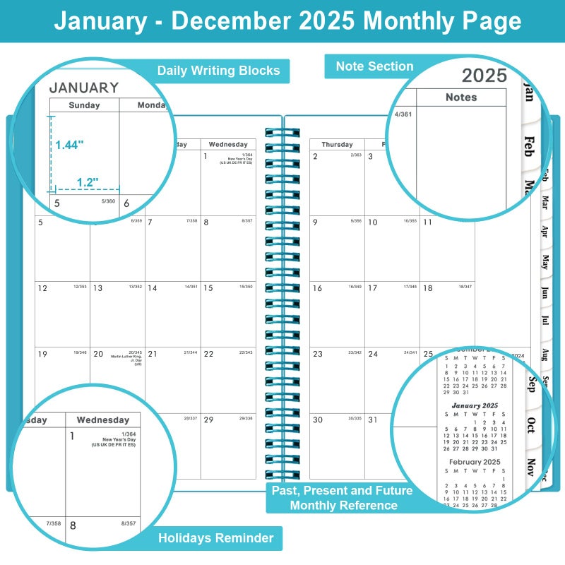 BooQool 2025 Planner - Planner 2025, 2025 Planner Weekly and Monthly with Tabs, 6.25" × 8.3", Strong Twin-Wire Binding, Round Corner, Improving Your Time Management Skill - Image 3