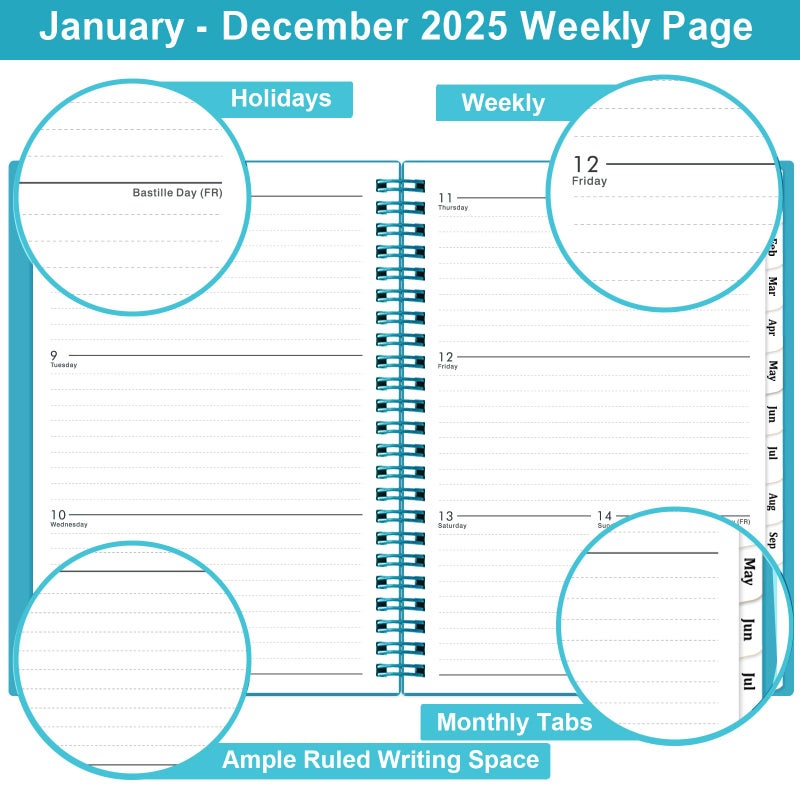 BooQool 2025 Planner - Planner 2025, 2025 Planner Weekly and Monthly with Tabs, 6.25" × 8.3", Strong Twin-Wire Binding, Round Corner, Improving Your Time Management Skill - Image 4