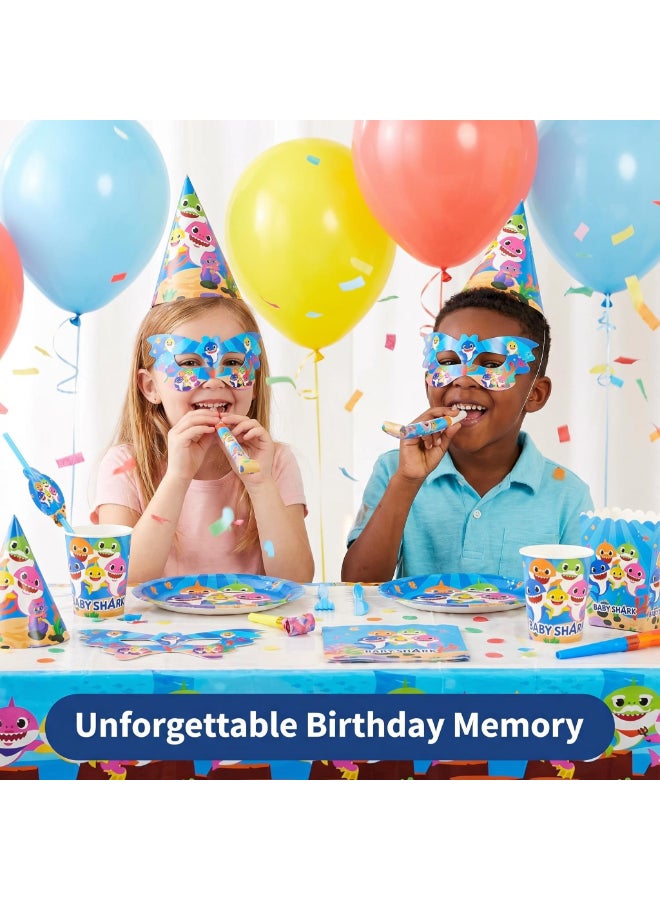 Kidzilla 120 PCS Baby Shark Birthday Party Supplies Kit for Kids – Ocean Theme Party Decorations Set with Plates, Cups, Napkins, Banner, Tablecloth, Hats, Masks, Loot Bags & Party Favors - Image 4