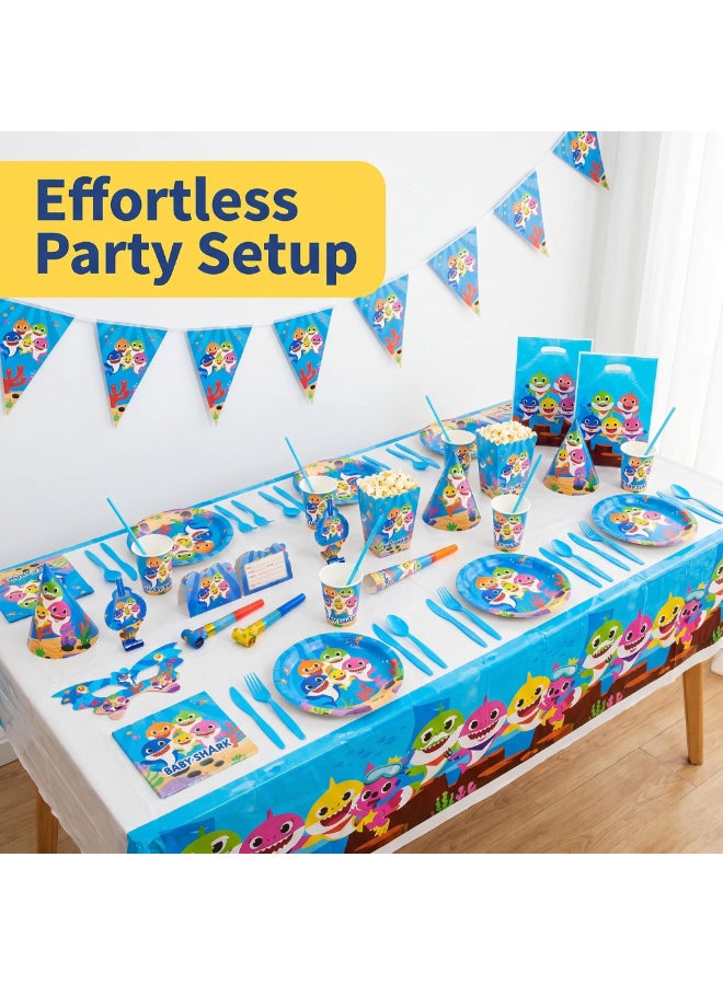 Kidzilla 120 PCS Baby Shark Birthday Party Supplies Kit for Kids – Ocean Theme Party Decorations Set with Plates, Cups, Napkins, Banner, Tablecloth, Hats, Masks, Loot Bags & Party Favors - Image 5