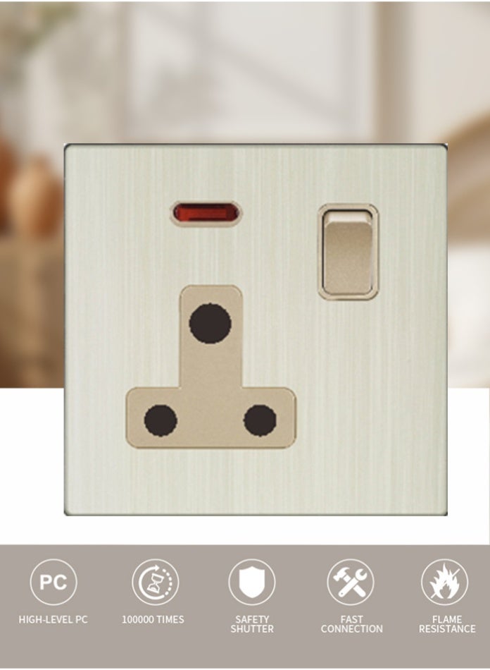 Vmax 15A Wall Socket with Switch & Indicator | Modern Brushed Metal Finish | Heavy-Duty Power Outlet | Safe & Durable for Home, Office & Industrial Use - Image 1