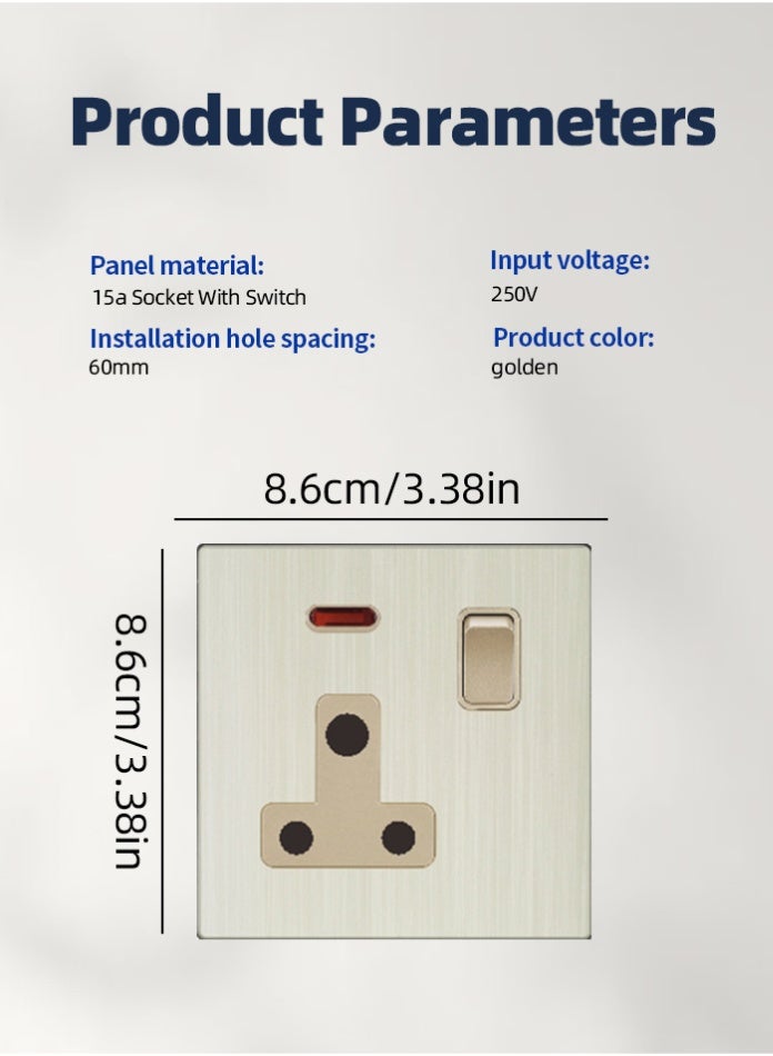 Vmax 15A Wall Socket with Switch & Indicator | Modern Brushed Metal Finish | Heavy-Duty Power Outlet | Safe & Durable for Home, Office & Industrial Use - Image 3
