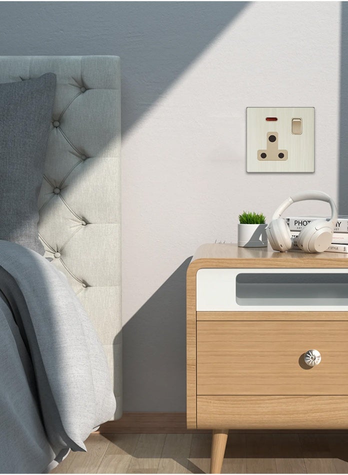 Vmax 15A Wall Socket with Switch & Indicator | Modern Brushed Metal Finish | Heavy-Duty Power Outlet | Safe & Durable for Home, Office & Industrial Use - Image 4