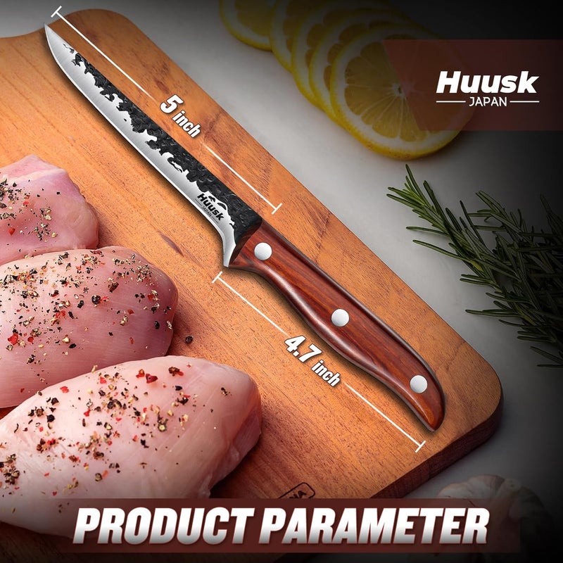 Huusk Boning Knife for Meat Cutting Deboning Butchering,Japanese Fillet Knives with Sheath,Brisket Trimming Knife,Full Tang Hand Forged Camping BBQ 5 Inch Gift for Dad - Image 3