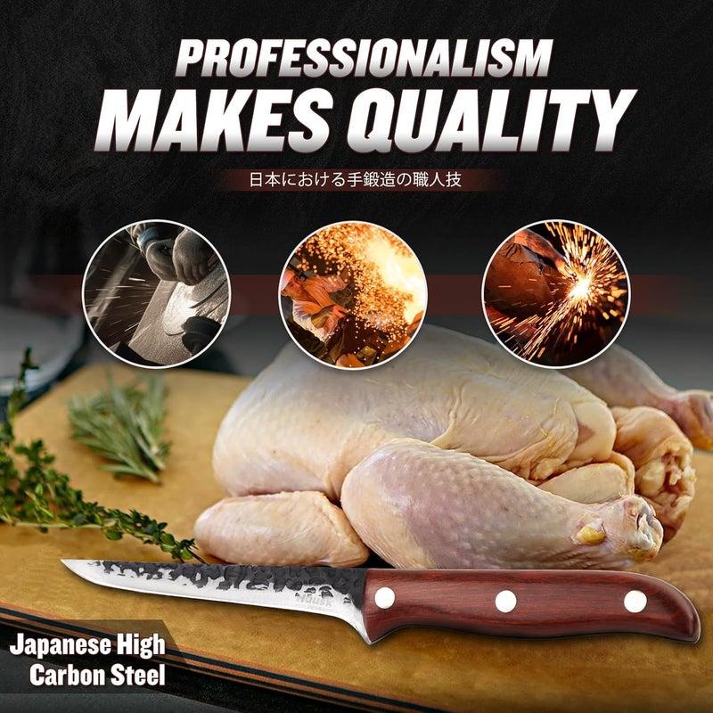 Huusk Boning Knife for Meat Cutting Deboning Butchering,Japanese Fillet Knives with Sheath,Brisket Trimming Knife,Full Tang Hand Forged Camping BBQ 5 Inch Gift for Dad - Image 5