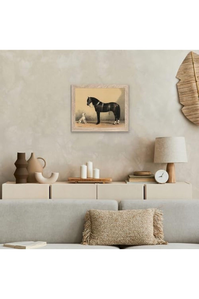 HoozGee Orloff Horse Art Prints by Emil Volkers A Black Horse and A White Dog Poster - Image 3