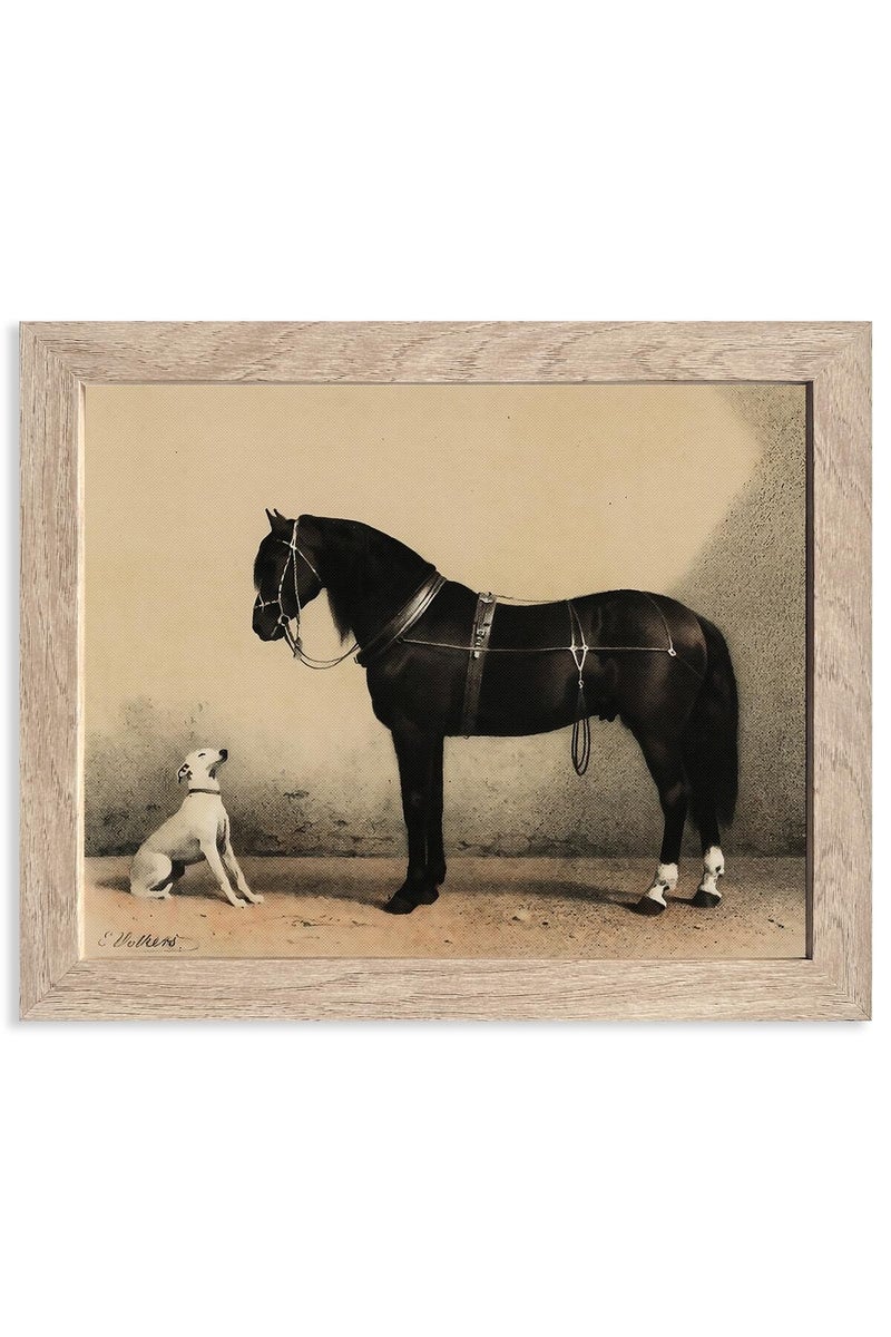 HoozGee Orloff Horse Art Prints by Emil Volkers A Black Horse and A White Dog Poster - Image 1