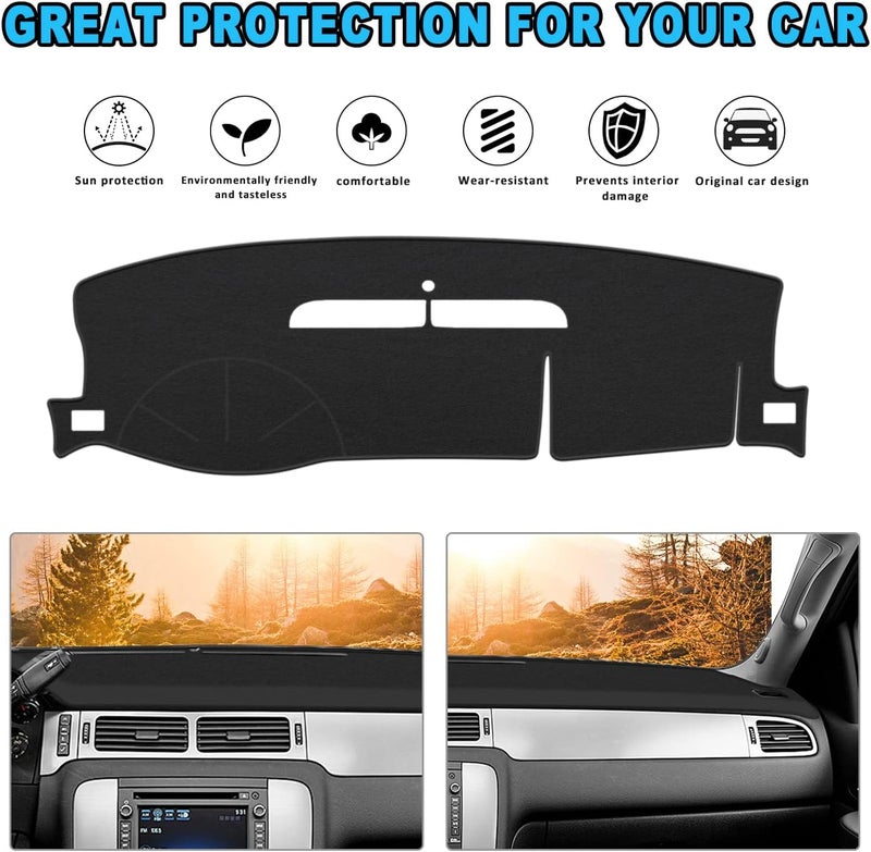 POSAID Dashboard Dash Cover Mat for 2007-2013 Chevy Avalanche Silverado 1500 LTZ, 2007-2014 Chevy Chevrolet Tahoe Suburban, 07-14 GMC Yukon Interior Dash Protecter Cover Mat, Black - Image 3