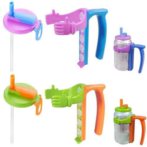 DIPESI Soda Can Lids and Holders for 12oz Cans – 2 Can Covers with Straw + 2 Can Holder with Handle – For Soda, Beer, Pop – Easy to Hold, Leak-Free - Image 1
