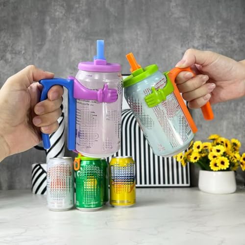 DIPESI Soda Can Lids and Holders for 12oz Cans – 2 Can Covers with Straw + 2 Can Holder with Handle – For Soda, Beer, Pop – Easy to Hold, Leak-Free - Image 2