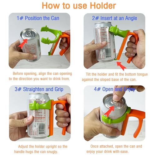 DIPESI Soda Can Lids and Holders for 12oz Cans – 2 Can Covers with Straw + 2 Can Holder with Handle – For Soda, Beer, Pop – Easy to Hold, Leak-Free - Image 4