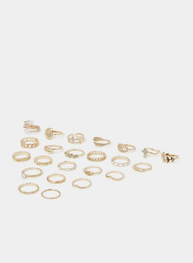 ستايلي Gold Tone Casual Pearl And Gem Details Ring Set