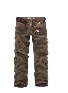 Generic Men's Fall Casual Pants Overalls Multi Pocket Pants 