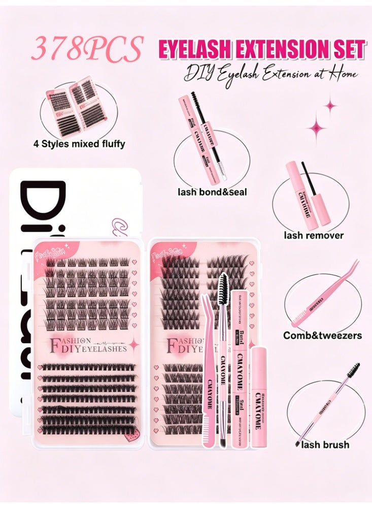 CMAYOME DIY Eyelash Extension Kit, 4 Styles 378 Clusters Individual Lashes, 10-16mm Mixed Length, D Curl Natural Thick Segmented False Eyelashes - Image 3