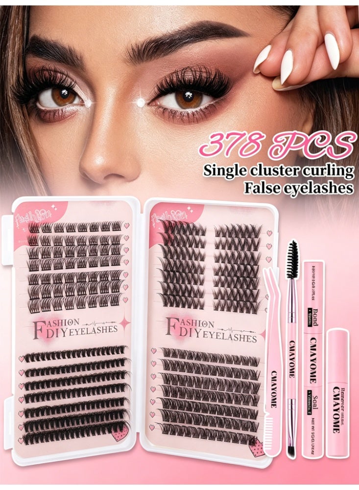 CMAYOME DIY Eyelash Extension Kit, 4 Styles 378 Clusters Individual Lashes, 10-16mm Mixed Length, D Curl Natural Thick Segmented False Eyelashes - Image 1